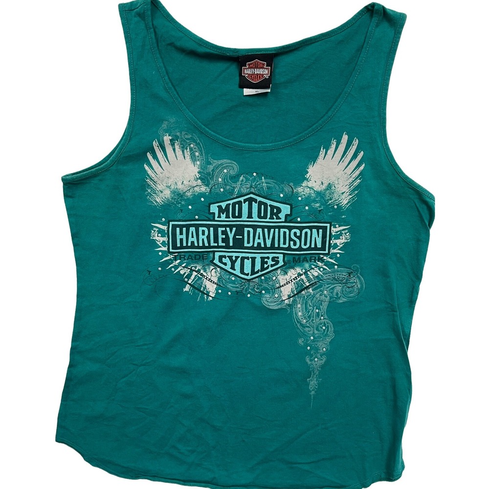 Harley Davidson Las Vegas NV Tank Top Women's XL Aqua Sleeveless Dealer T-Shirt